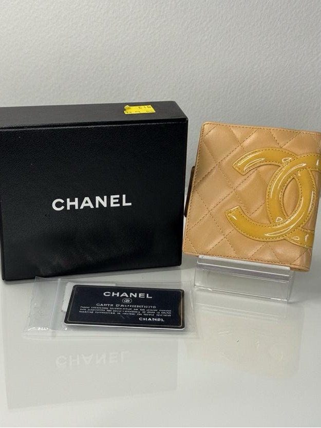 Chanel Cambon Ligne Kiss Lock Compact Beige With Orange Interior Wallet